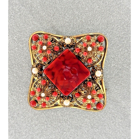 Vintage 1930s Austrian/Czech (Bohemian) W. Germany Filigree Brooch 2.5" - Picture 2 of 16